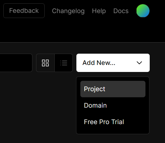 Screenshot of how to add a new Vercel Project